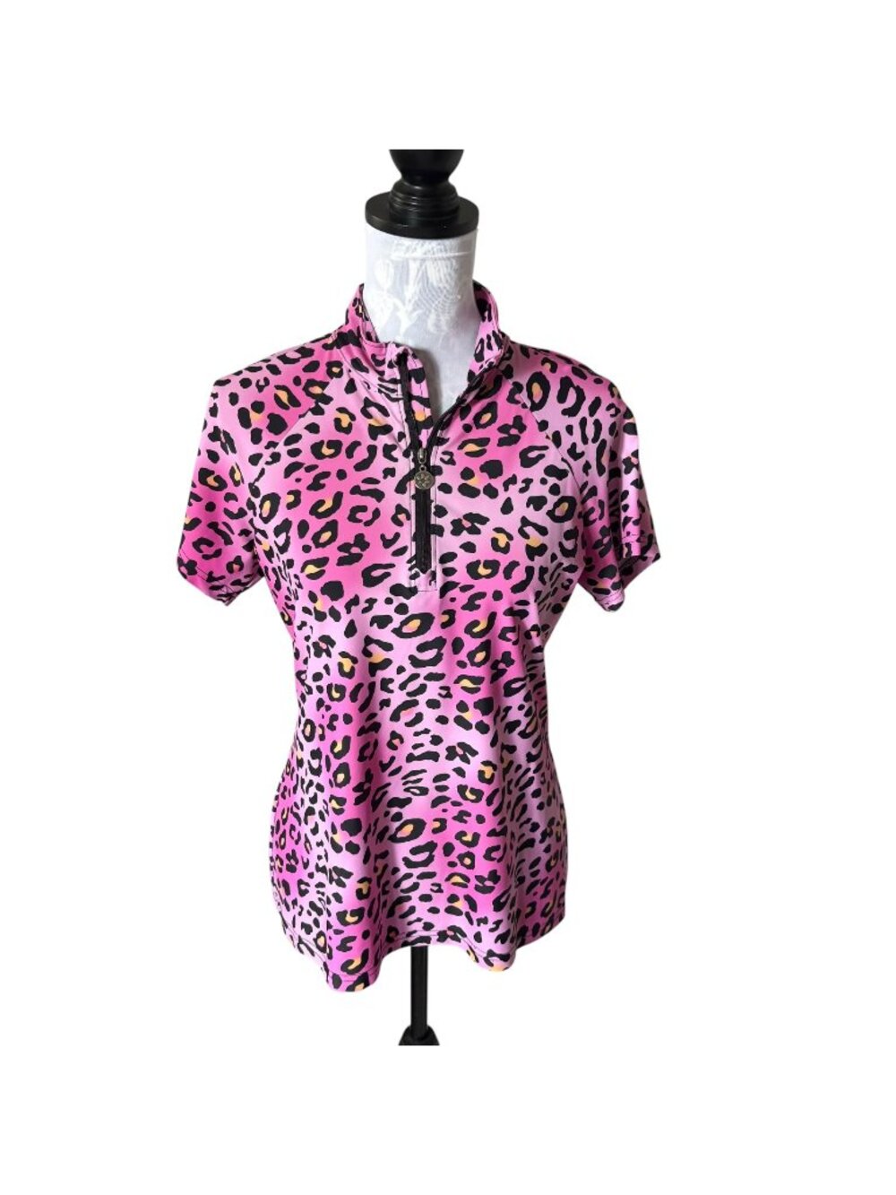 Tzu Tzu Womens Athletic Golf Polo Shirt Cheetah Print Pink Size Large